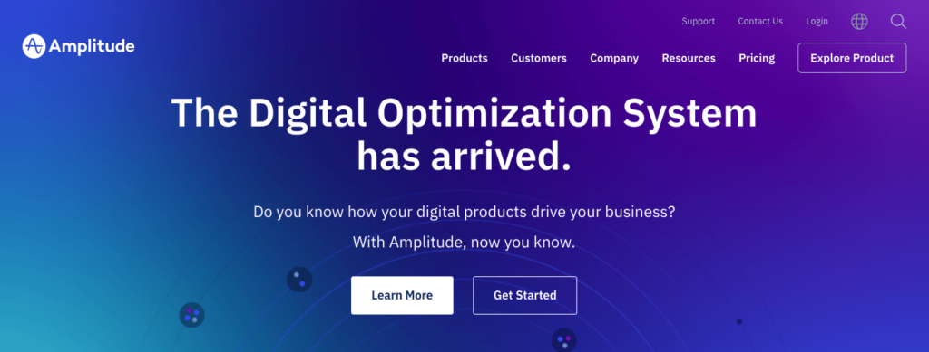 Amplitude homepage: The Digital Optimization System has arrived.