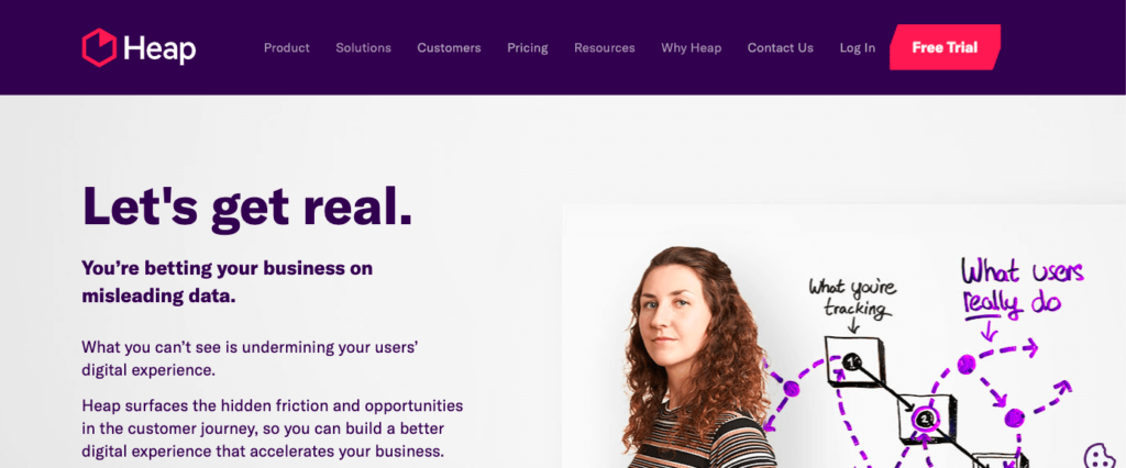 Heap homepage: Let's get real. You're betting your business on misleading data.