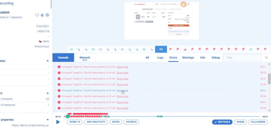 Dev errors in Smartlook