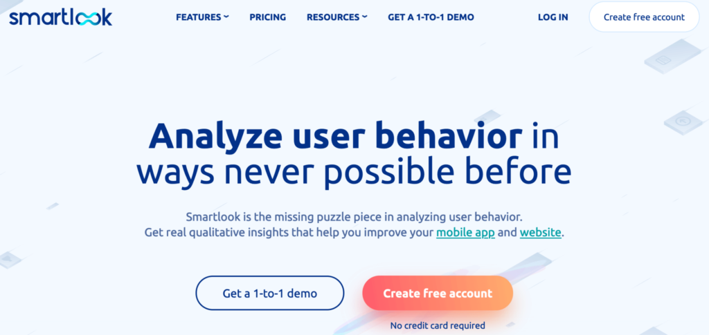 Página de inicio de Smartlook: Analice el comportamiento de los usuarios de formas nunca antes posibles.
