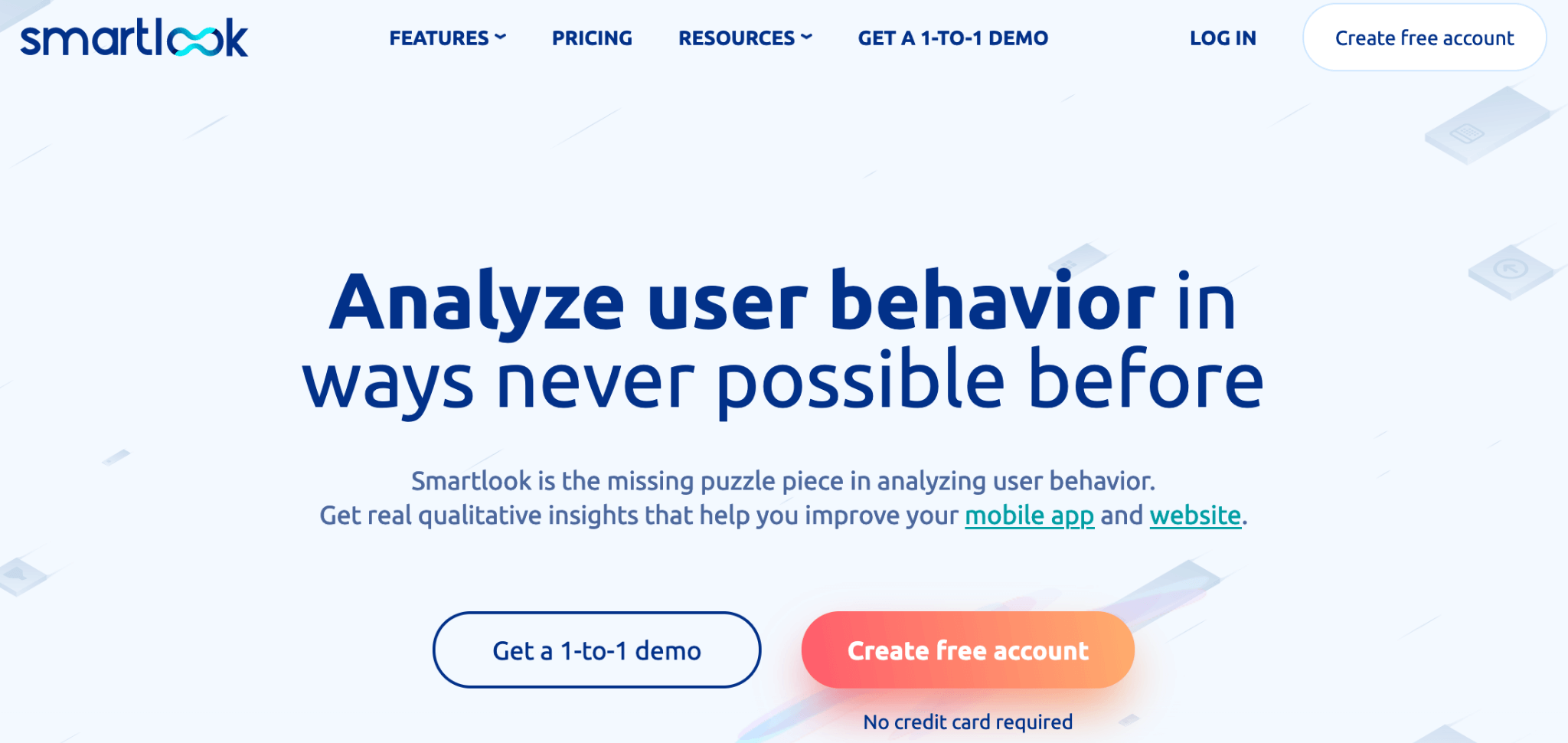Smartlook homepage: Analyze user behavior in ways never possible before.