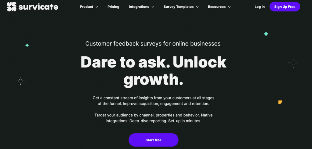 Survicate homepage: Dare to ask. Unlock growth.