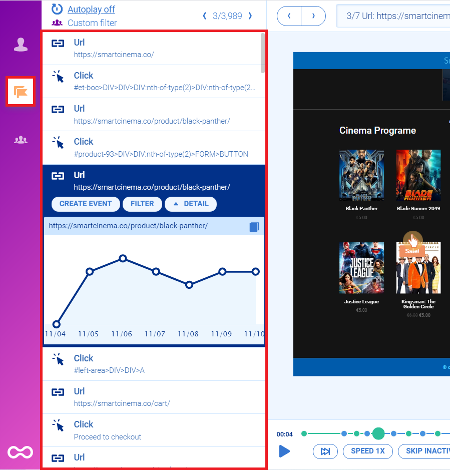 Defining an event from a session video recording within Smartlook