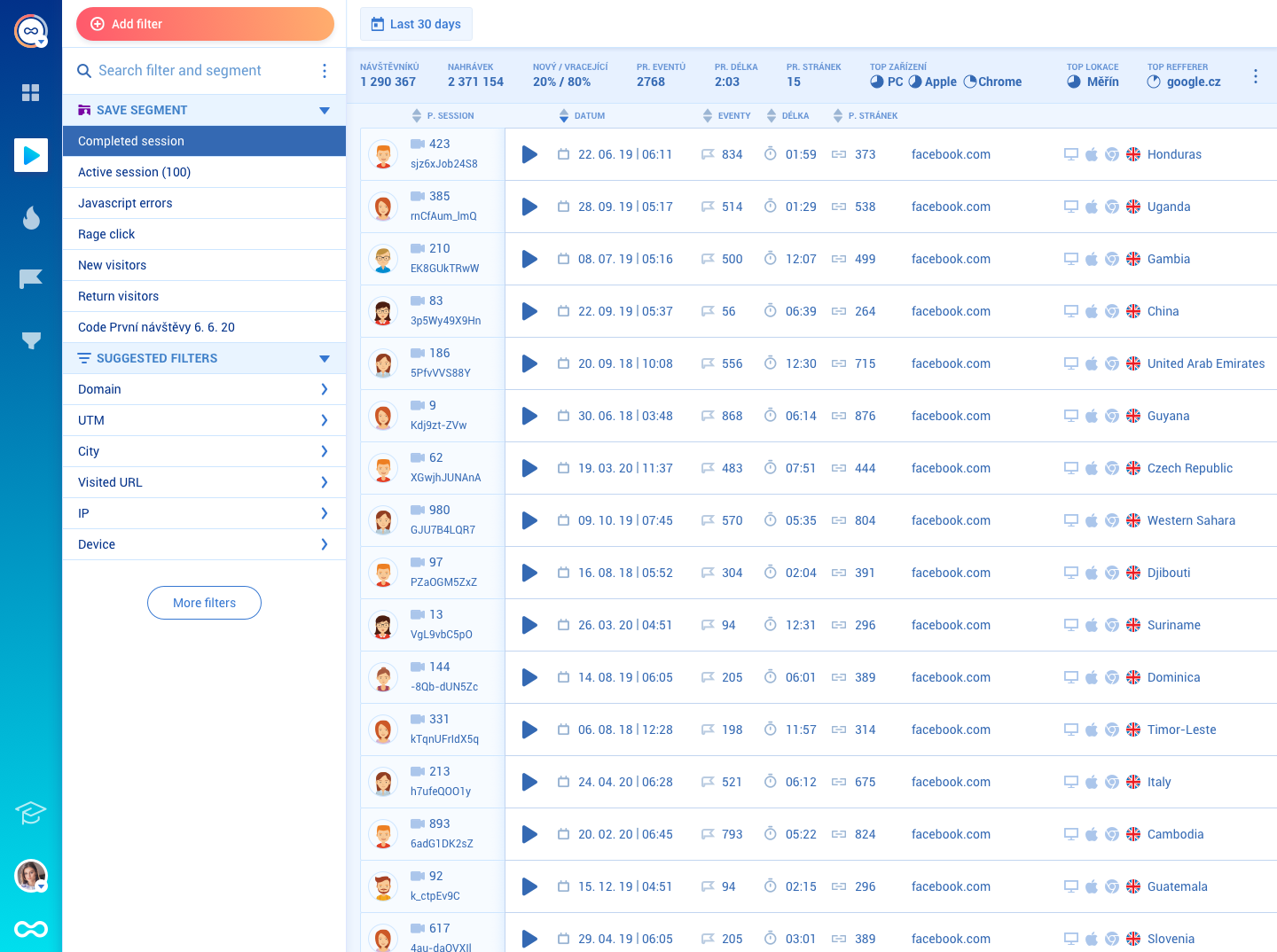 Completed Session Recordings in Smartlook