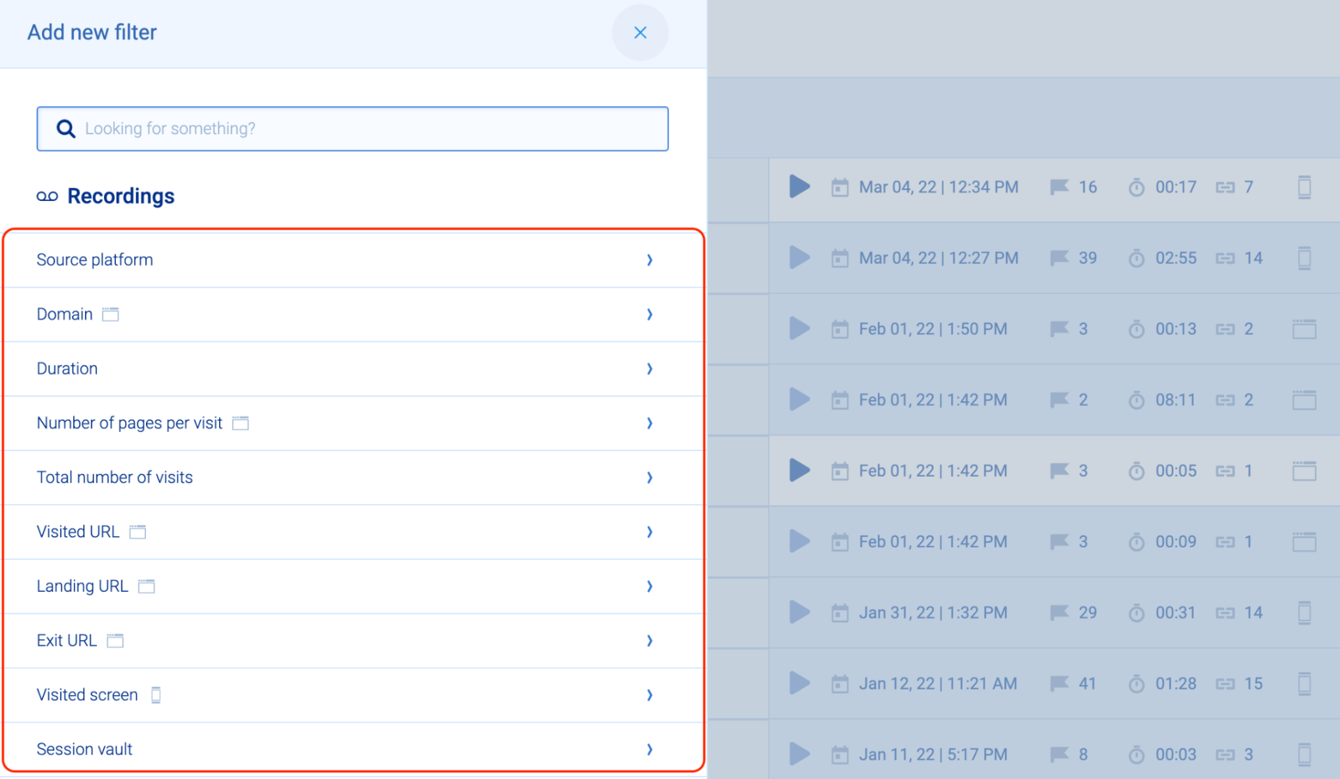 Recording Filters in Smartlook