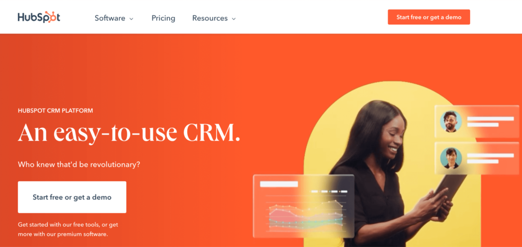 HubSpot homepage: An easy-to-use CRM.
