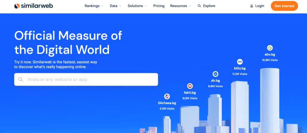 Página de inicio de Similarweb: Medida Oficial del Mundo Digital