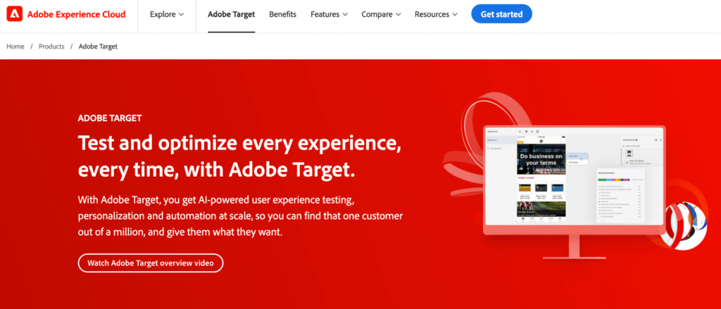 Adobe Target homepage: Test and optimize every experience, every time, with Adobe Target.