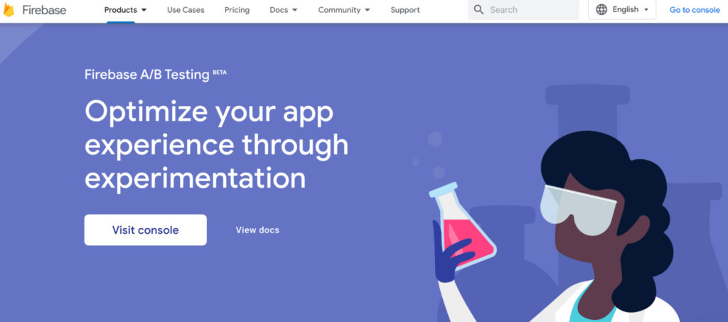 Firebase homepage: Optimize your app experience through experimentation