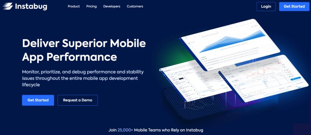 Instabug homepage: Deliver Superior Mobile App Performance.