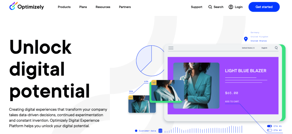 Optimizely homepage: Unlock digital potential