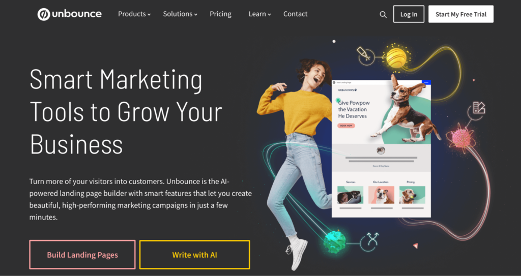Unbounce homepage: Smart Marketing Tools to Grow Your Business