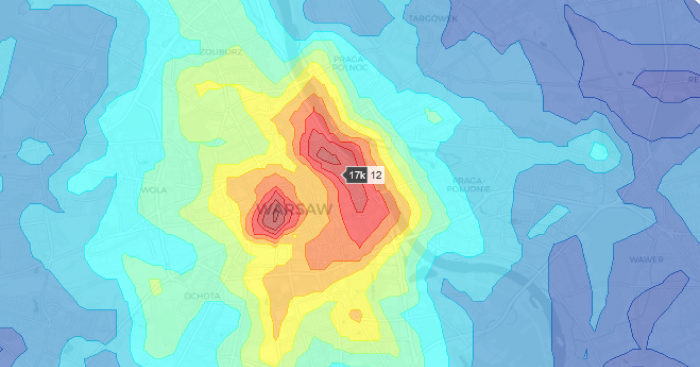 Heatmap of real estate prices in Warsaw. Source: towardsdatascience.com