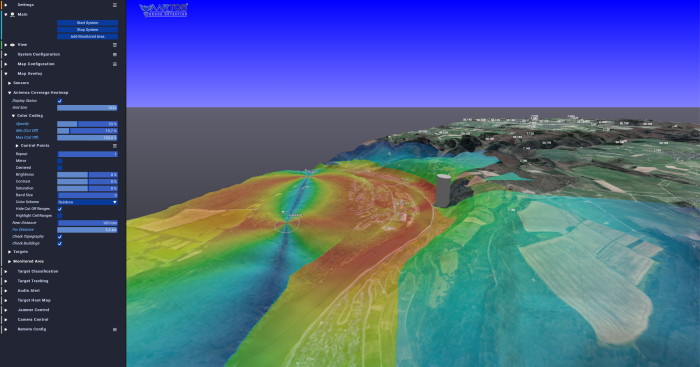 A heat map illustrating the coverage of a drone detection system. Source: Wikipedia