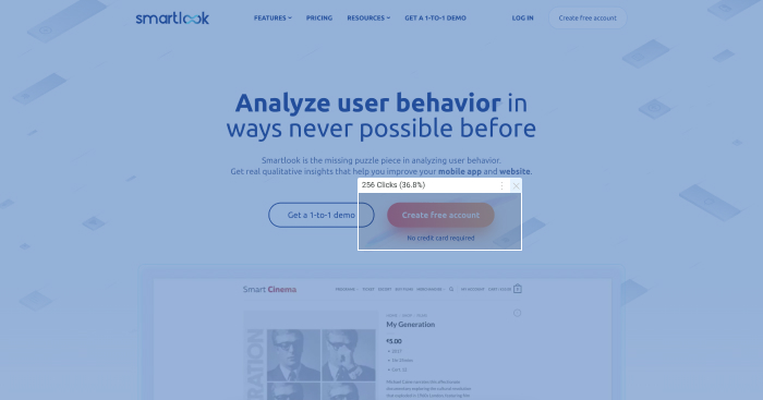 A click map of a Smartlook homepage